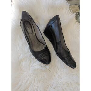 Life Stride Soft System Black Juliana Leather Slip On Wedge Flats Size 11